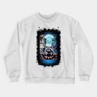 Midnight Bandit: A Raccoon's Urban Oasis Crewneck Sweatshirt